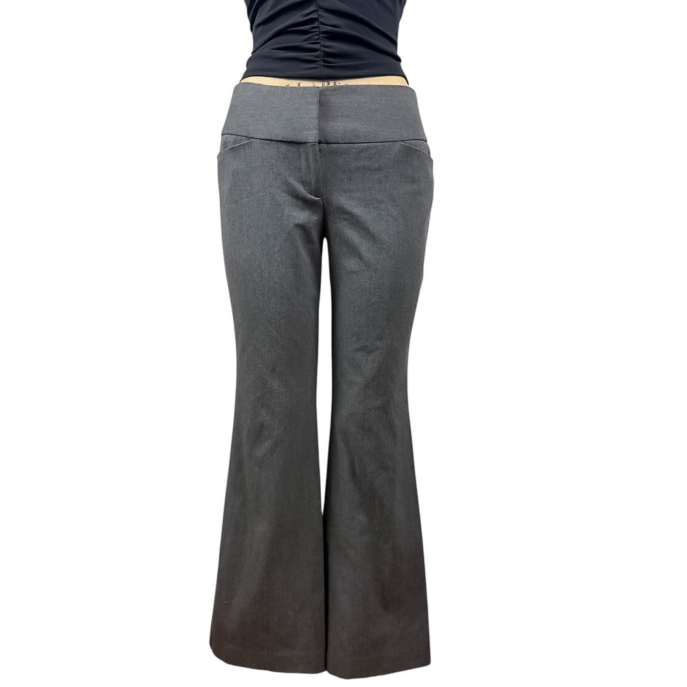 Y2K Express Wide Leg Editor Trousers Gray Mid Rise Flare 90s Corpcore Sz 2S